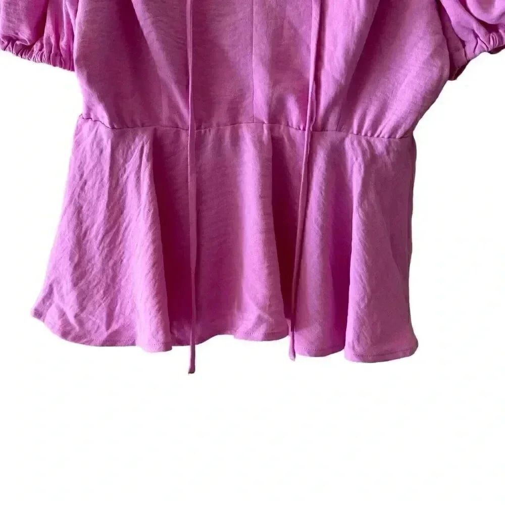 Nine Britton Rosette Ruffle Hem Puff Sleeve Women’s Blouse Peplum SZ M # 1898 - Picture 7 of 11